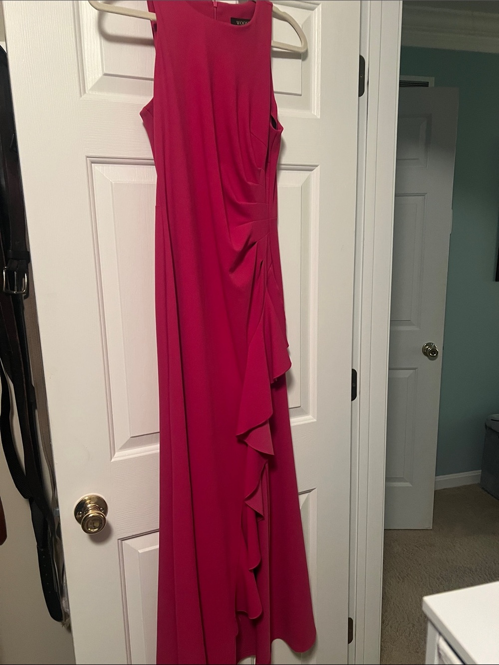Sleeveless Fuchsia Ruffle-Detail Maxi Dress